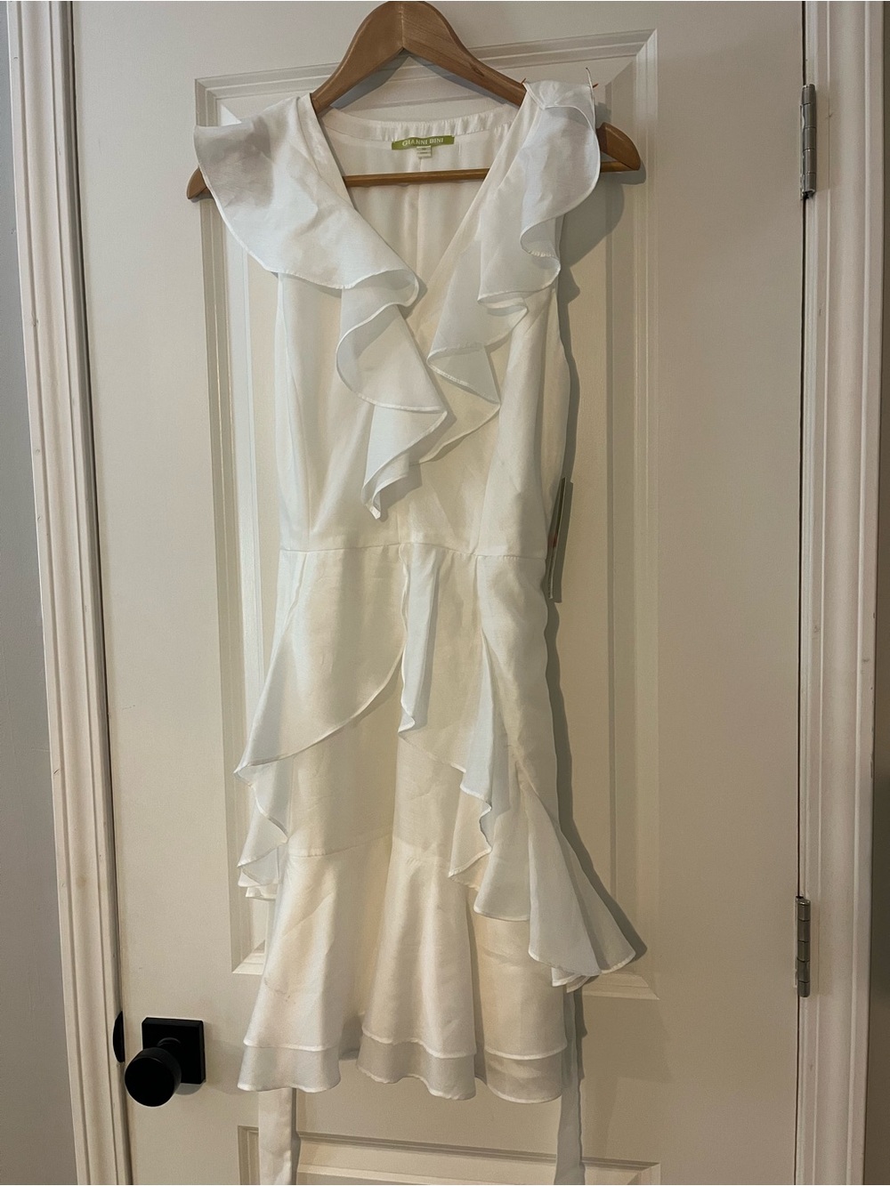Gianni Bini White Ruffle V-Neck Mini Dress